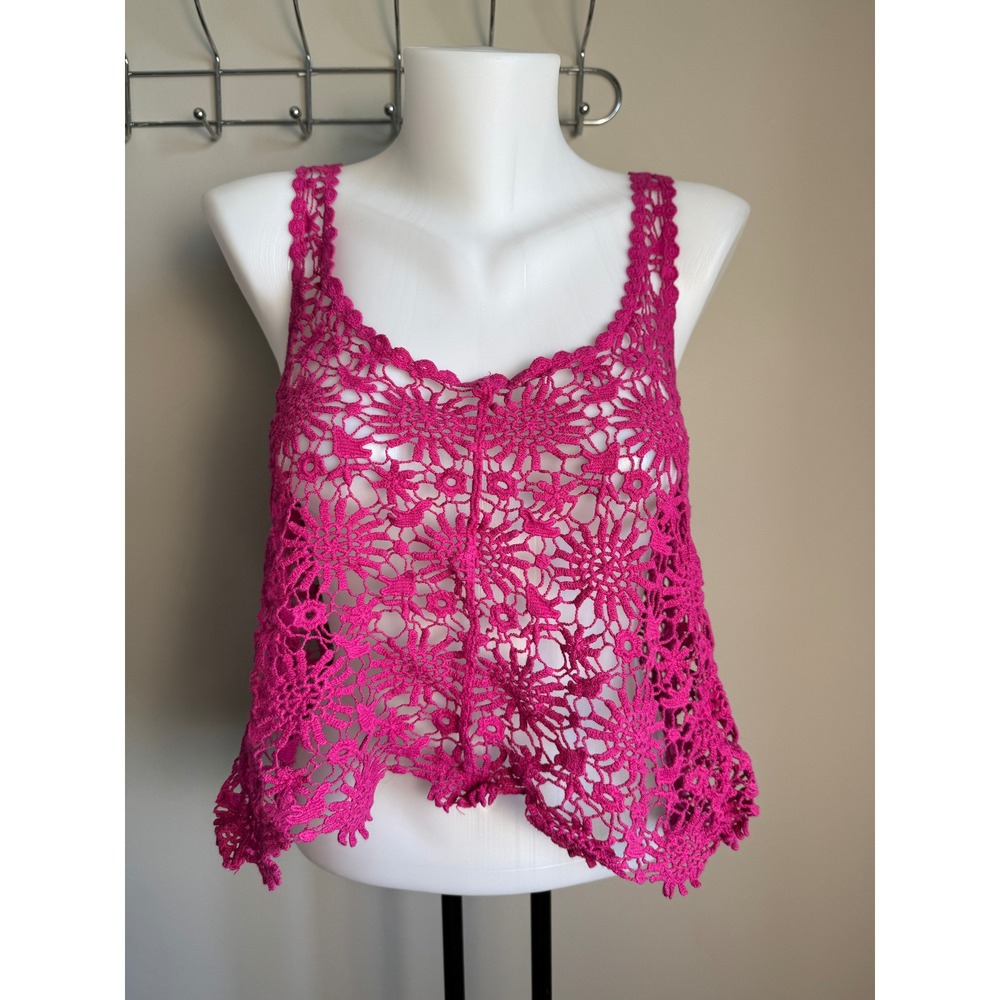 UK2LA Pink Crochet Cotton Tank Top Medium‎ Boho Festival Summer Bohemian Hippie